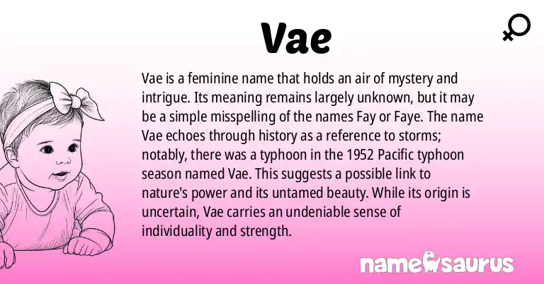 Infographic about Vae name meaning, Vae is a name from N/A origin(s).