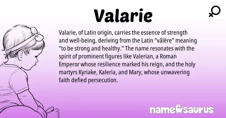 Infographic about Valarie name meaning, Valarie is a name from Roman, Latin origin(s).