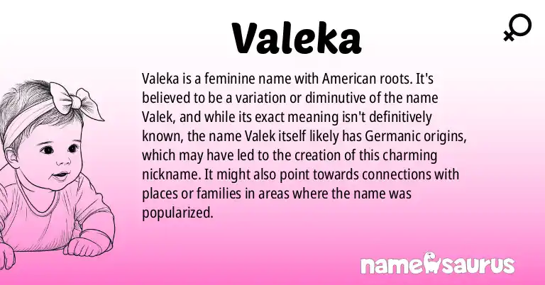 Infographic about Valeka name meaning, Valeka is a name from American origin(s).