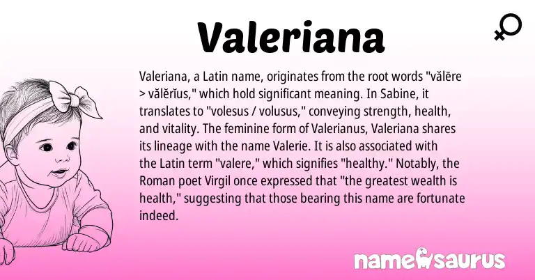 Infographic about Valeriana name meaning, Valeriana is a name from Roman, Latin origin(s).