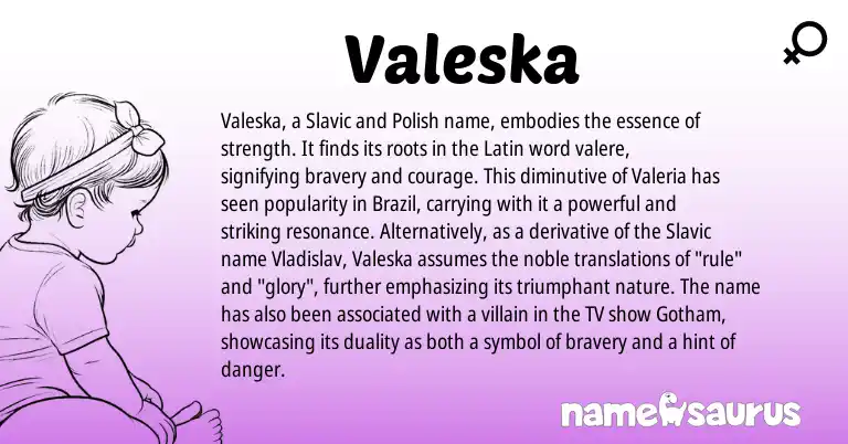 Infographic about Valeska name meaning, Valeska is a name from Slavic, Latin, Polish origin(s).
