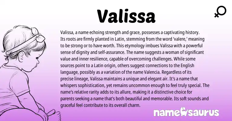 Infographic about Valissa name meaning, Valissa is a name from Latin origin(s).