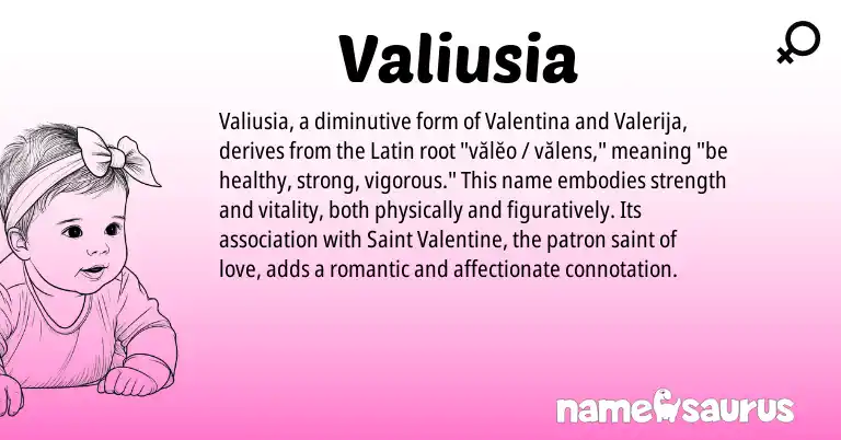 Infographic about Valiusia name meaning, Valiusia is a name from Latin origin(s).