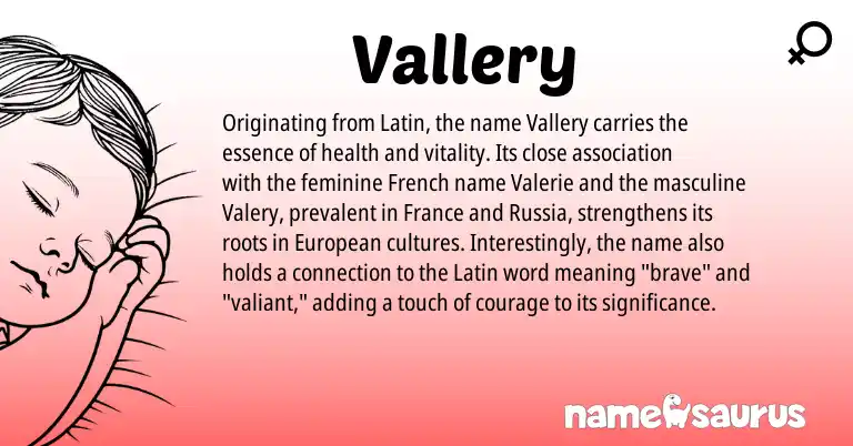 Infographic about Vallery name meaning, Vallery is a name from French, Latin, European origin(s).