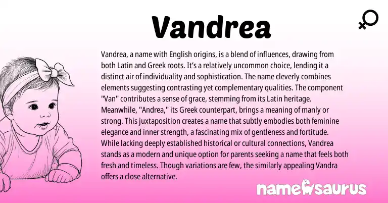 Infographic about Vandrea name meaning, Vandrea is a name from Greek, Latin, American origin(s).