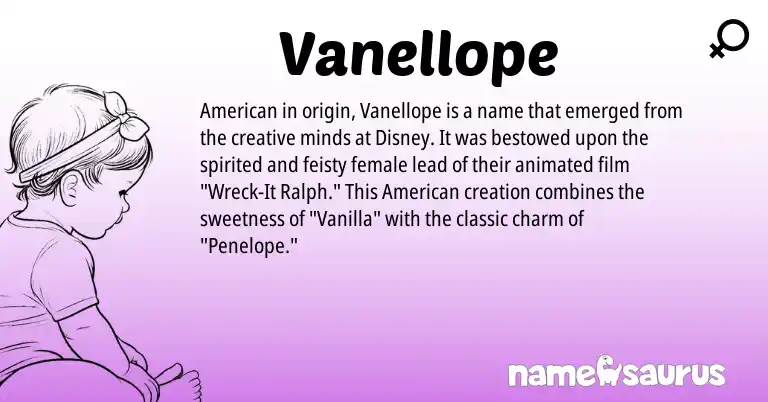 Infographic about Vanellope name meaning, Vanellope is a name from American origin(s).