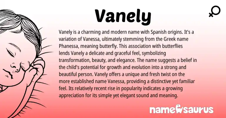 Infographic about Vanely name meaning, Vanely is a name from Greek, Spanish origin(s).