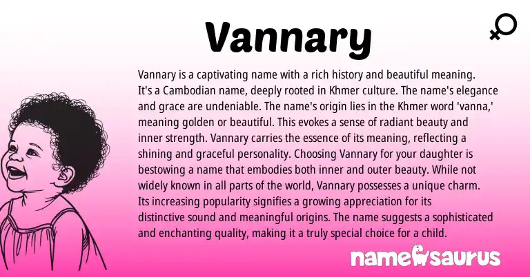 Infographic about Vannary name meaning, Vannary is a name from Khmer, Cambodian origin(s).