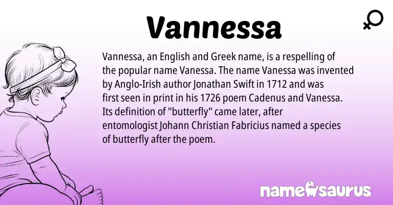 Infographic about Vannessa name meaning, Vannessa is a name from Irish, English, Greek origin(s).