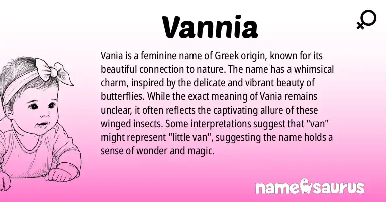 Infographic about Vannia name meaning, Vannia is a name from Greek origin(s).