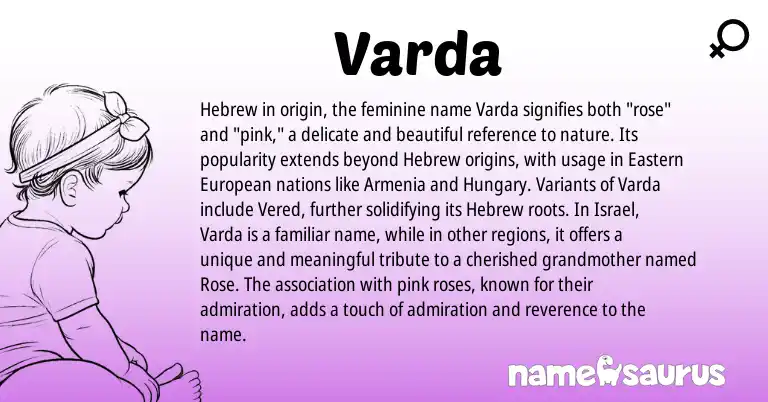 Infographic about Varda name meaning, Varda is a name from Eastern European, Hebrew origin(s).