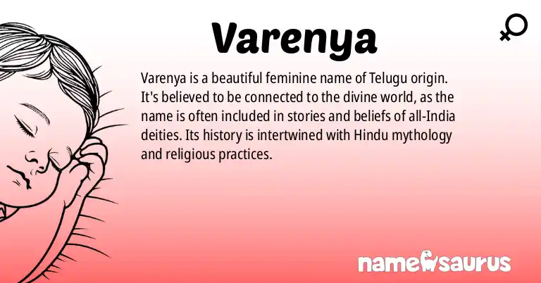 Infographic about Varenya name meaning, Varenya is a name from Telugu origin(s).