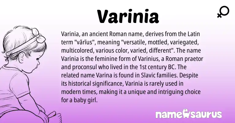Infographic about Varinia name meaning, Varinia is a name from Slavic, Roman, Latin origin(s).