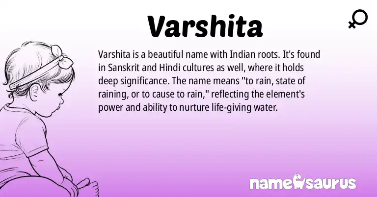 Infographic about Varshita name meaning, Varshita is a name from Indian, Sanskrit, Hindi, Hinduism origin(s).