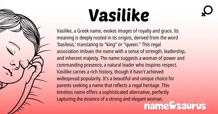 Infographic about Vasilike name meaning, Vasilike is a name from Greek origin(s).