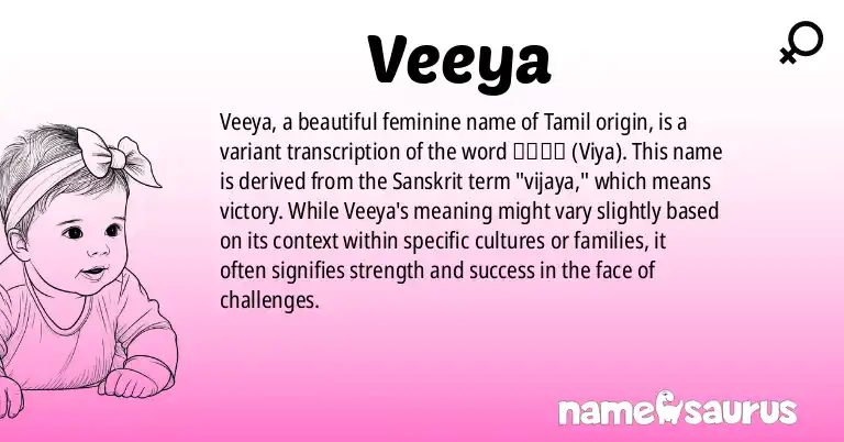 Infographic about Veeya name meaning, Veeya is a name from Tamil origin(s).