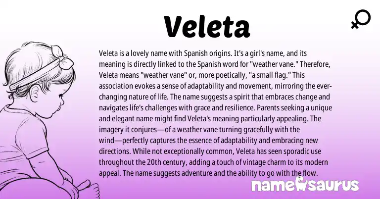 Infographic about Veleta name meaning, Veleta is a name from Spanish origin(s).