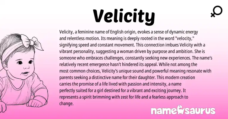 Infographic about Velicity name meaning, Velicity is a name from English origin(s).