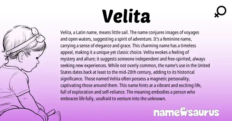 Infographic about Velita name meaning, Velita is a name from Latin, Spanish origin(s).