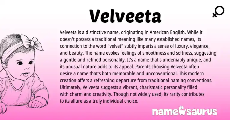 Infographic about Velveeta name meaning, Velveeta is a name from Other origin(s).