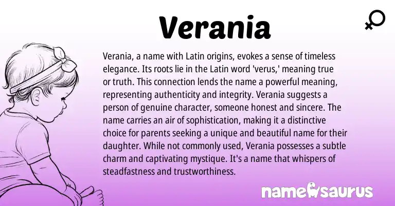 Infographic about Verania name meaning, Verania is a name from Latin origin(s).