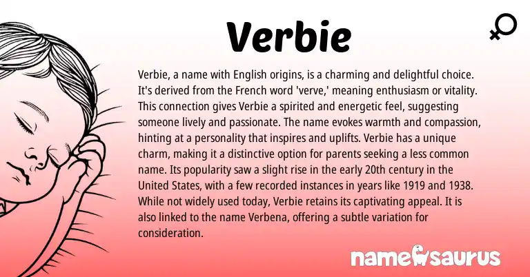 Infographic about Verbie name meaning, Verbie is a name from French origin(s).