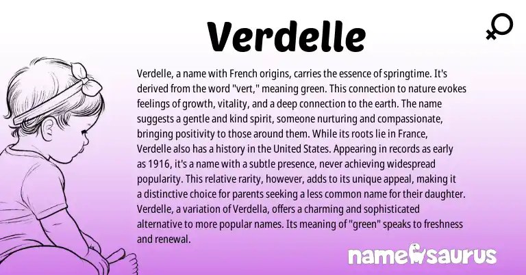 Infographic about Verdelle name meaning, Verdelle is a name from French, English origin(s).