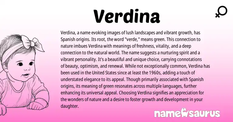 Infographic about Verdina name meaning, Verdina is a name from Spanish origin(s).