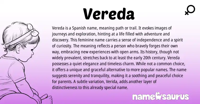 Infographic about Vereda name meaning, Vereda is a name from Spanish origin(s).