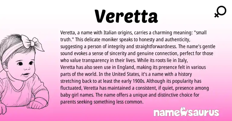 Infographic about Veretta name meaning, Veretta is a name from Italian origin(s).