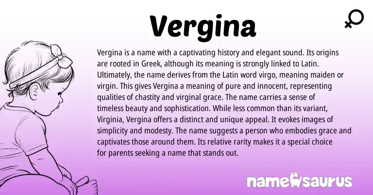Infographic about Vergina name meaning, Vergina is a name from Greek, Latin origin(s).