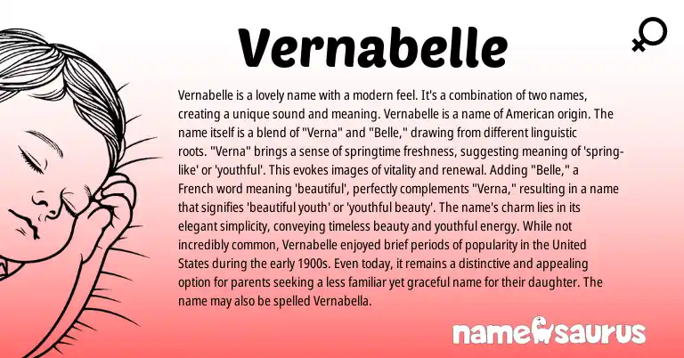 Infographic about Vernabelle name meaning, Vernabelle is a name from French origin(s).