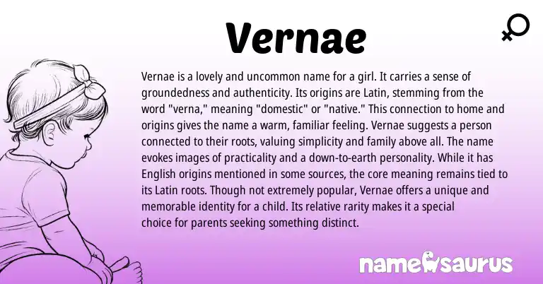 Infographic about Vernae name meaning, Vernae is a name from Latin origin(s).