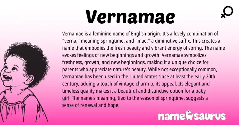 Infographic about Vernamae name meaning, Vernamae is a name from English origin(s).