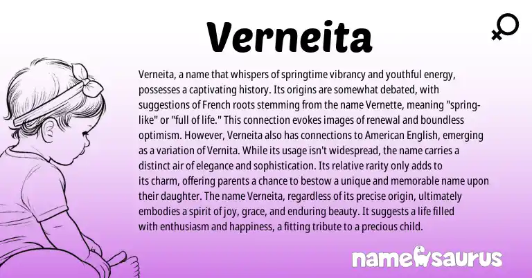 Infographic about Verneita name meaning, Verneita is a name from French origin(s).