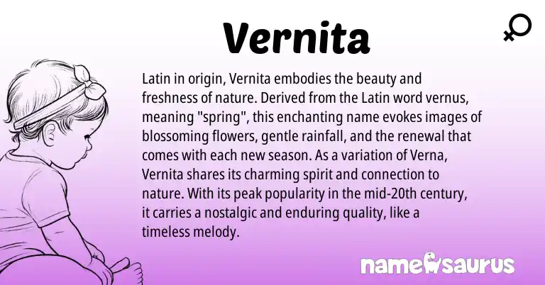 Infographic about Vernita name meaning, Vernita is a name from Latin origin(s).