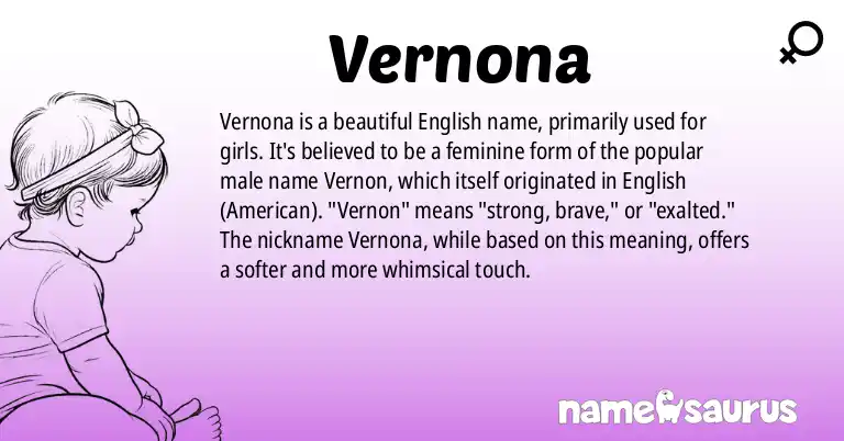 Infographic about Vernona name meaning, Vernona is a name from English (American) origin(s).