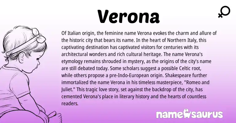 Infographic about Verona name meaning, Verona is a name from Celtic, European, Italian origin(s).