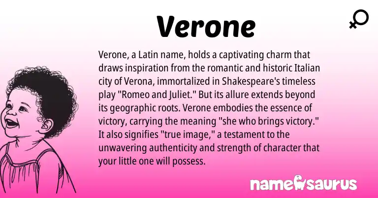 Infographic about Verone name meaning, Verone is a name from Latin, Italian origin(s).