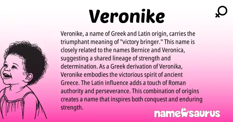 Infographic about Veronike name meaning, Veronike is a name from Roman, Greece, Latin, Greek origin(s).