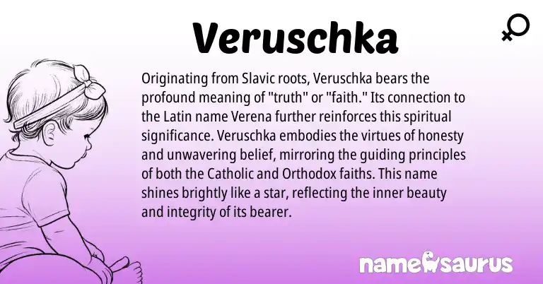 Infographic about Veruschka name meaning, Veruschka is a name from Slavic, Latin origin(s).