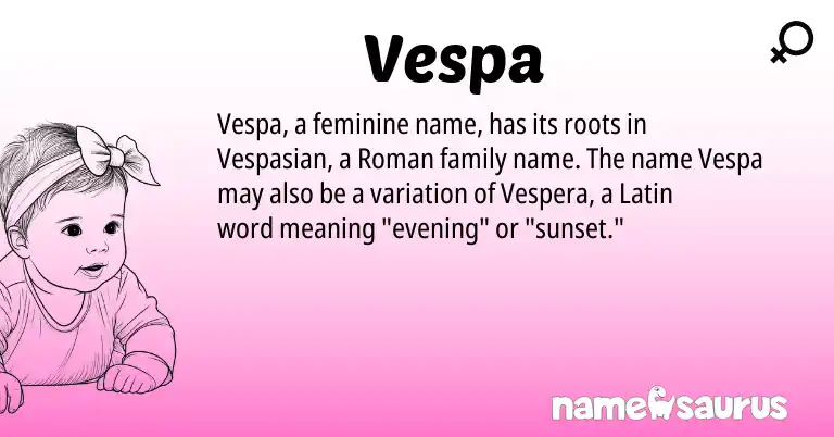 Infographic about Vespa name meaning, Vespa is a name from Roman, Latin origin(s).