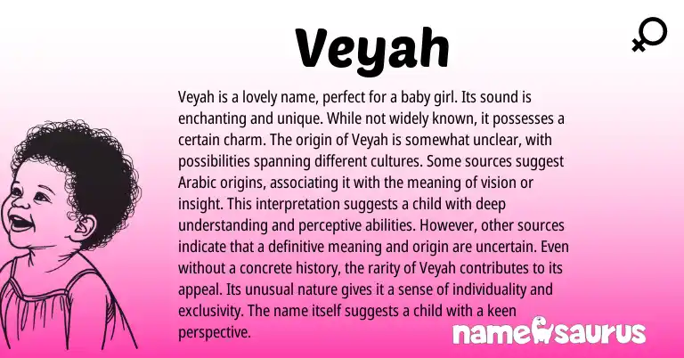 Infographic about Veyah name meaning, Veyah is a name from Arabic origin(s).