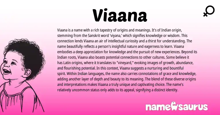 Infographic about Viaana name meaning, Viaana is a name from Indian, Sanskrit origin(s).