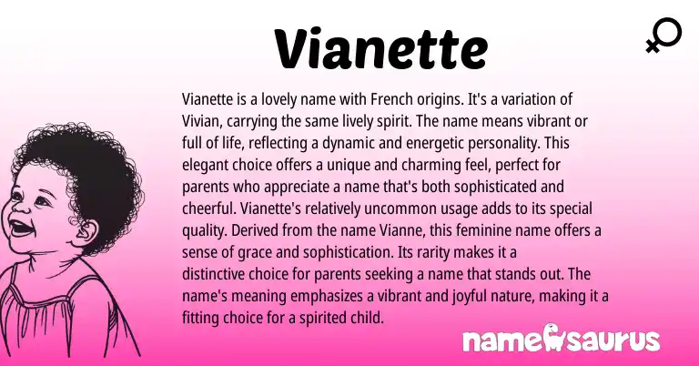 Infographic about Vianette name meaning, Vianette is a name from French origin(s).