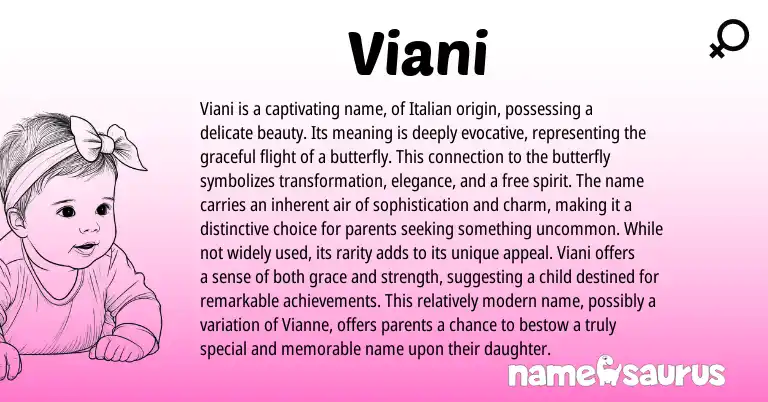 Infographic about Viani name meaning, Viani is a name from Italian origin(s).