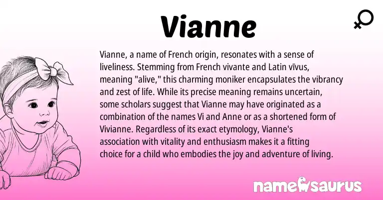Infographic about Vianne name meaning, Vianne is a name from French, Latin origin(s).