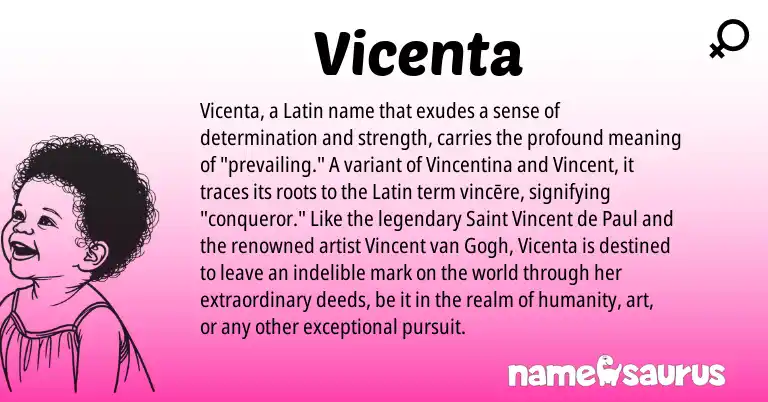 Infographic about Vicenta name meaning, Vicenta is a name from Latin origin(s).