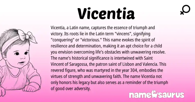 Infographic about Vicentia name meaning, Vicentia is a name from Latin origin(s).