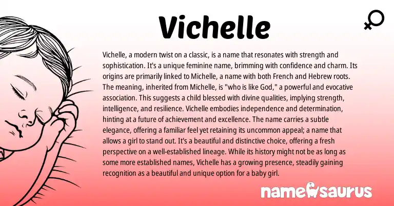 Infographic about Vichelle name meaning, Vichelle is a name from French origin(s).